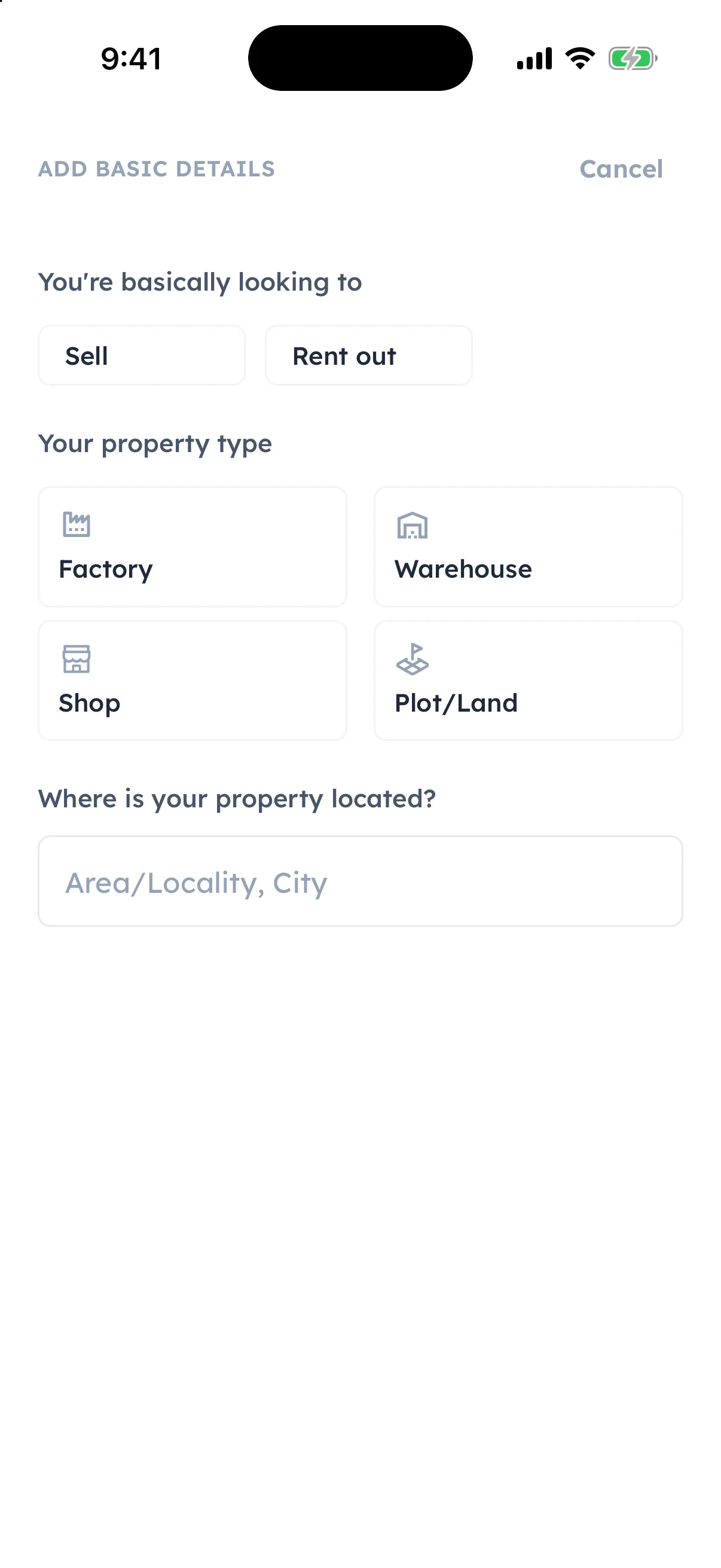 Posting a property on CLinqUp: sell or rent out, and the property type